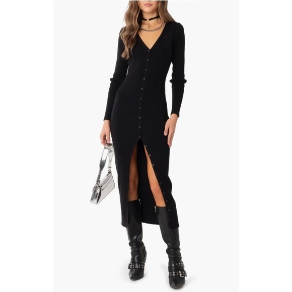 Dresses & Skirts - Edikted Jazlyn Long Sleeve Rib Sweater Dress Midi Length Goth Grunge Size Medium